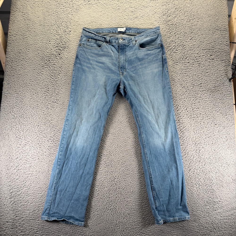 True Craft Jeans Mens 36x30 Blue Cotton Denim Straight Faded Workwear Stretch